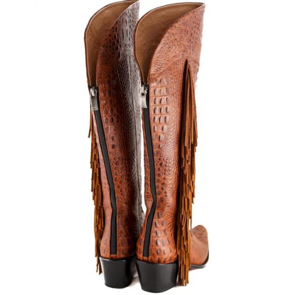 NEW ROCKWELL THARP manchester fringe tall cowboy boot in brown - Picture 2 of 2